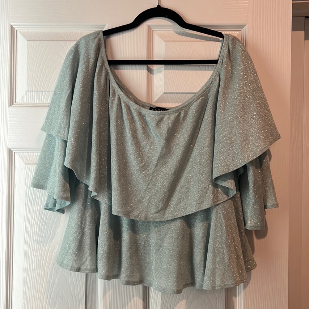ELOQUII off the shoulder layered shimmer  top